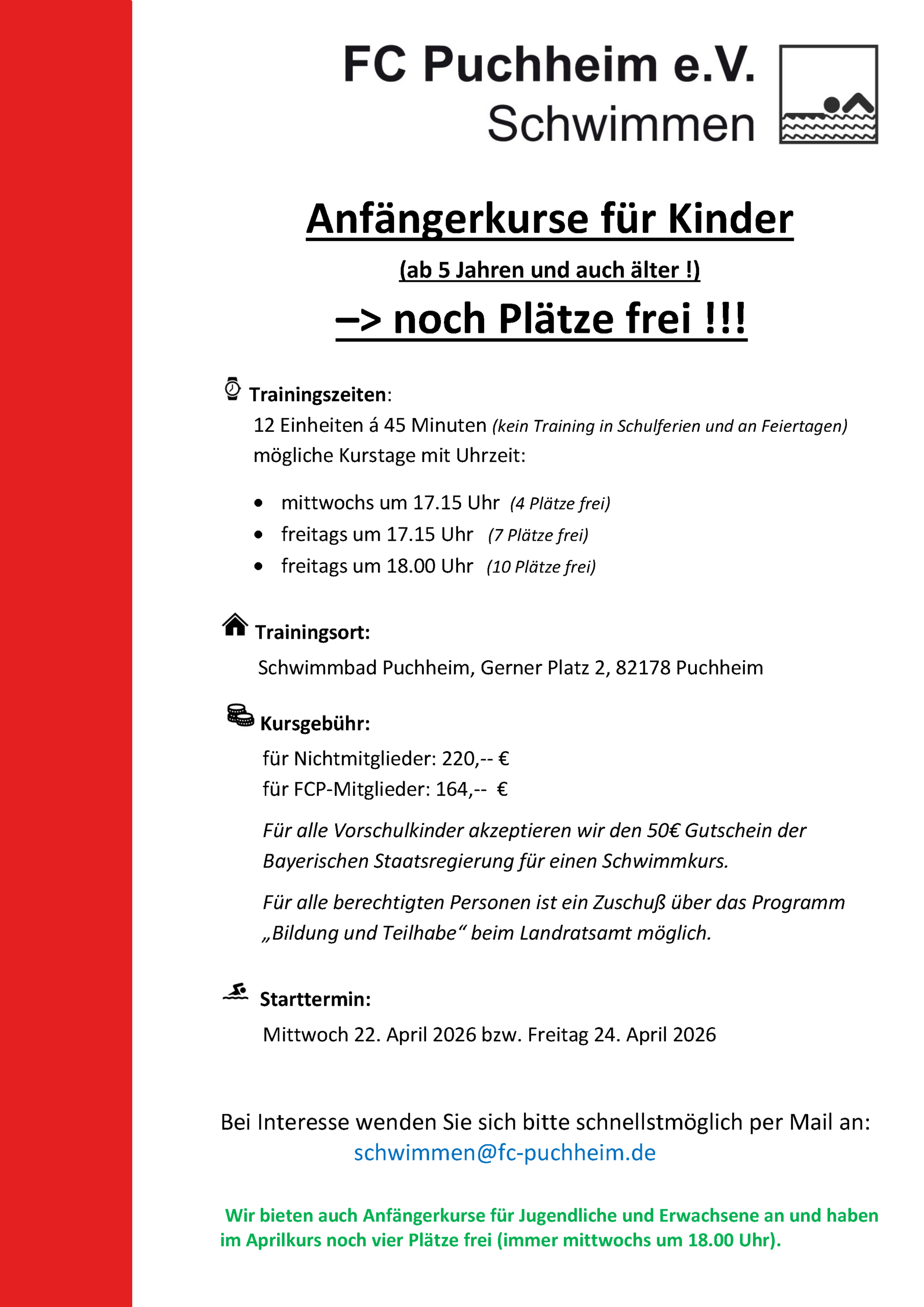 FCP Schwimmen Werbung für AK April 2026